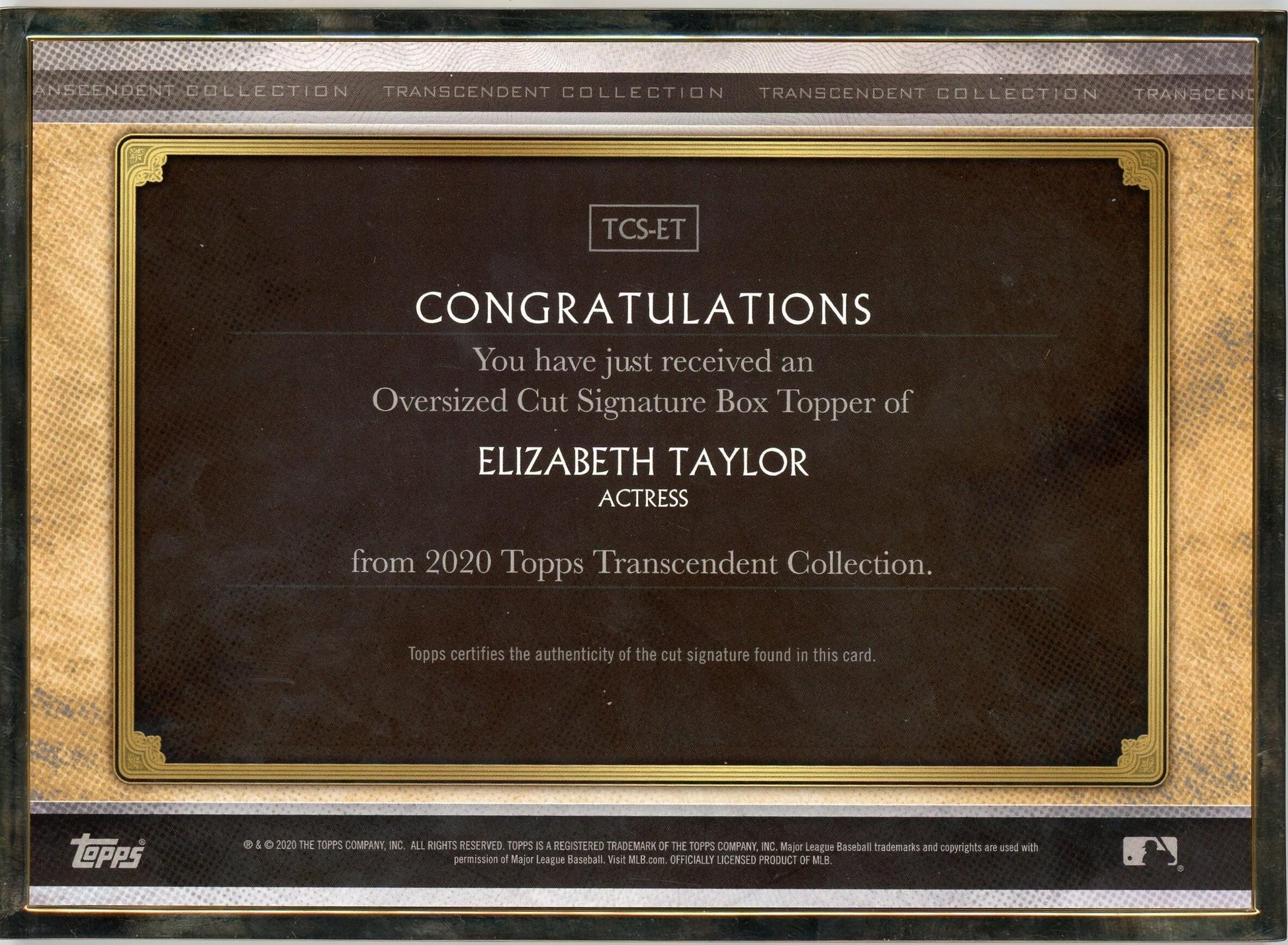 2020 Topps Transcendent Collection TCS-ET Elizabeth Taylor Transcendent Collection Auto