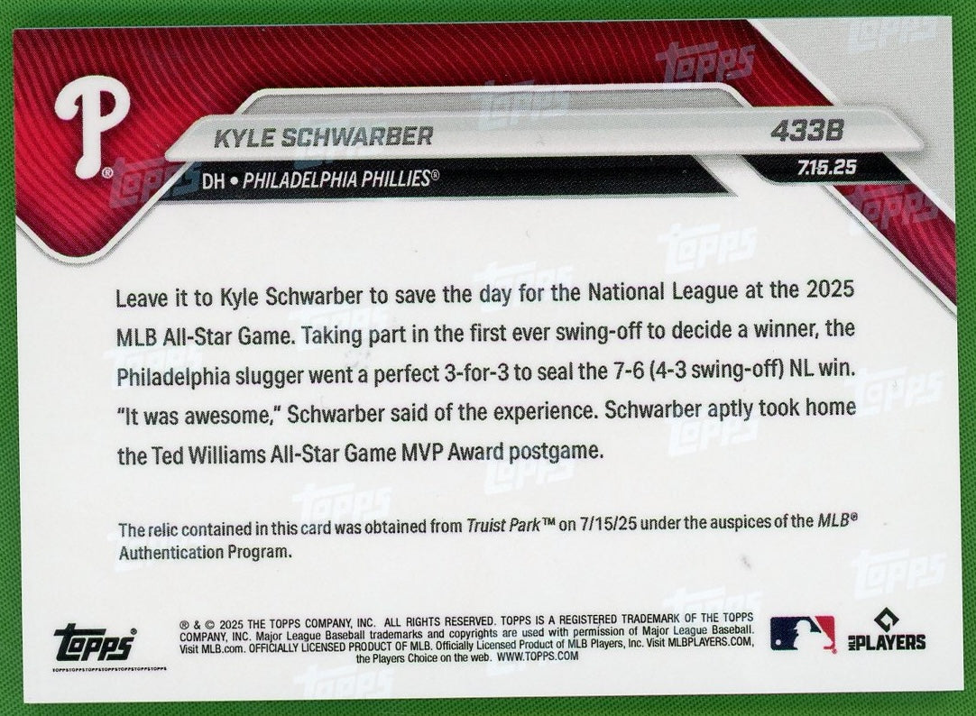 2025 Topps Now 433B Kyle Schwarber All-Star Game /49 VG Philadelphia Phillies