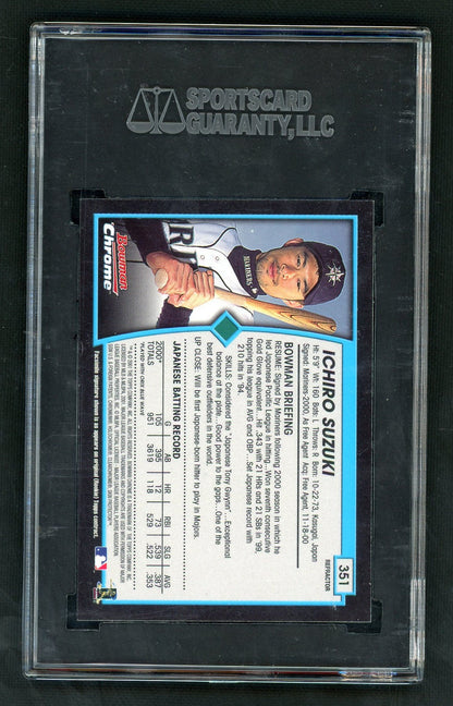 2001 Bowman Chrome Refractor Ichiro Suzuki #351 SGC 9