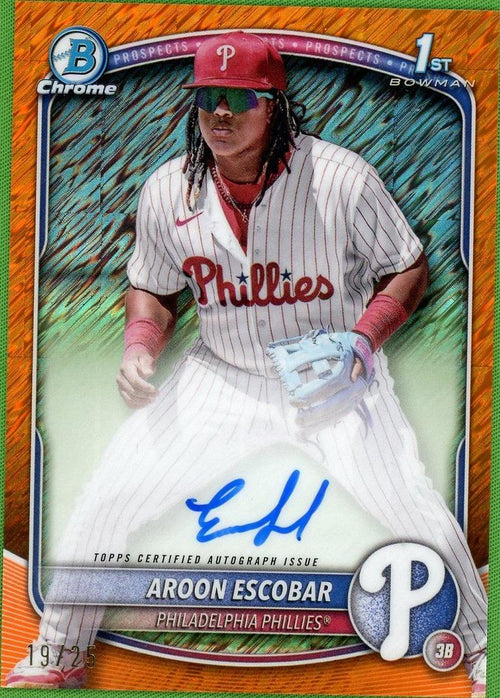 2025 Bowman Chrome CPA-AE Aroon Escobar Prospects Orange Rookie /25 VG Philadelphia Phillies Auto