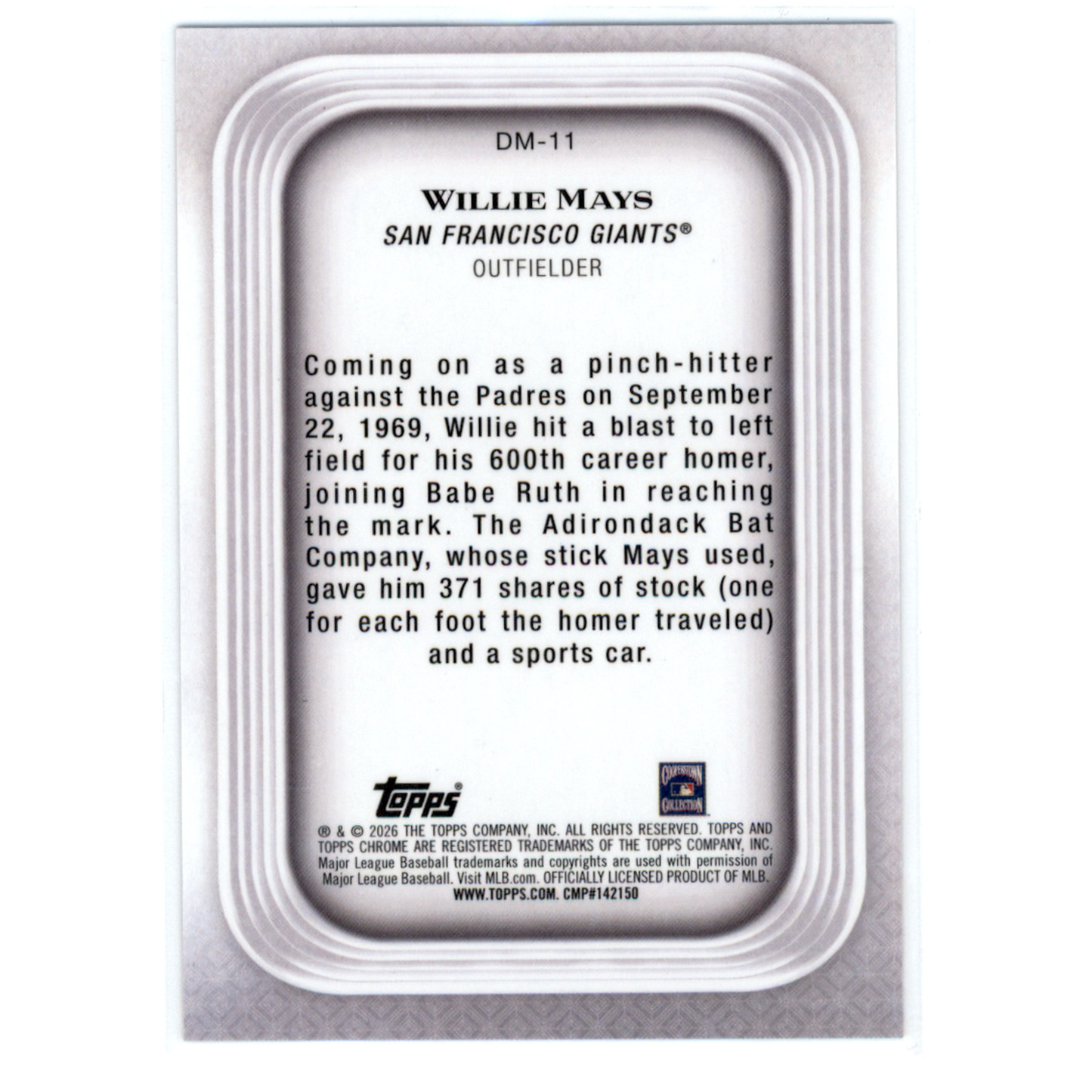 2026 Topps Chrome Diamond Moments Willie Mays #DM-11 Black Refractor
