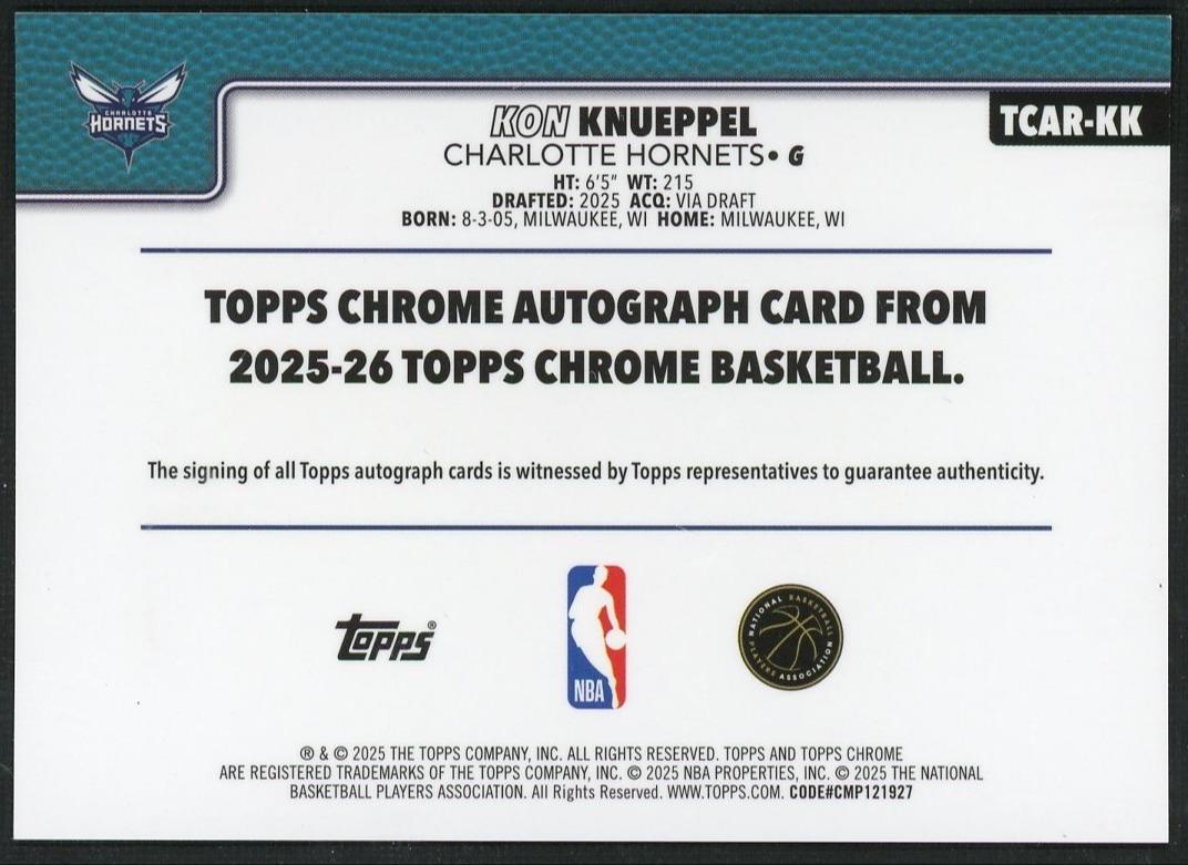 2025 Topps Chrome Kon Knueppel Rookie Autograph