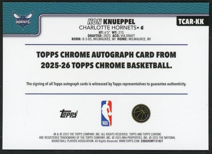 2025 Topps Chrome Kon Knueppel Rookie Autograph