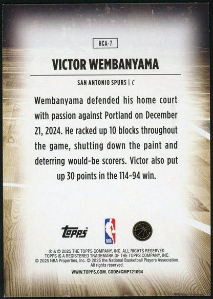 2025 Topps HCA-7 Victor Wembanyama Home Court San Antonio Spurs