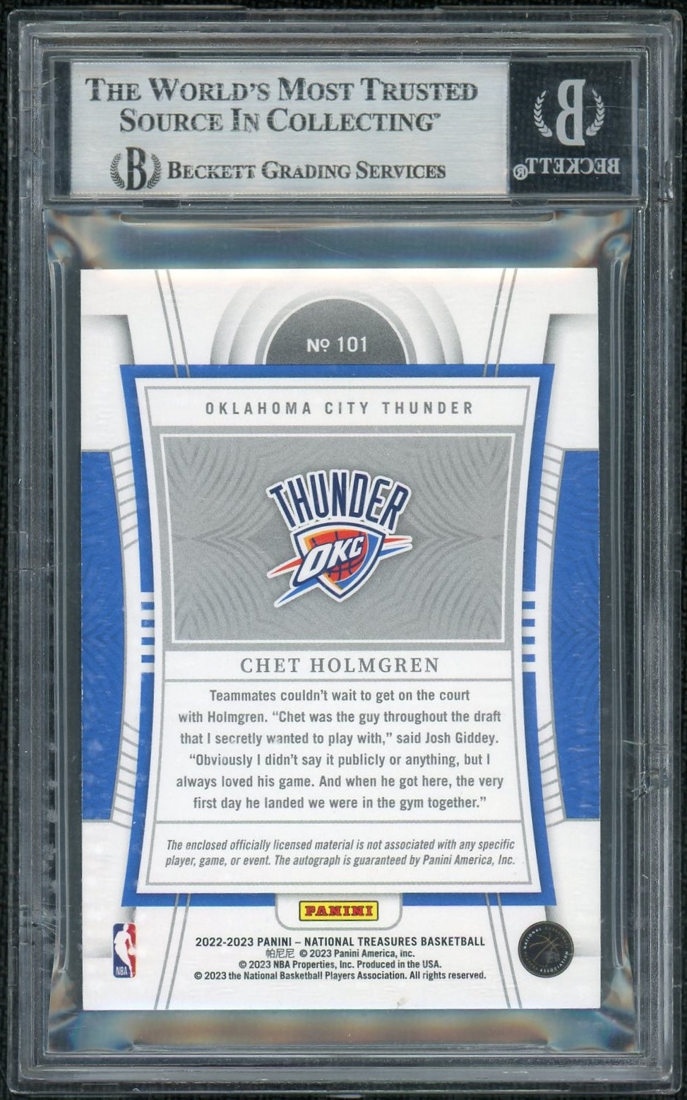 2022 National Treasures #101 Chet Holmgren Purple FOTL Auto /8 BGS 8
