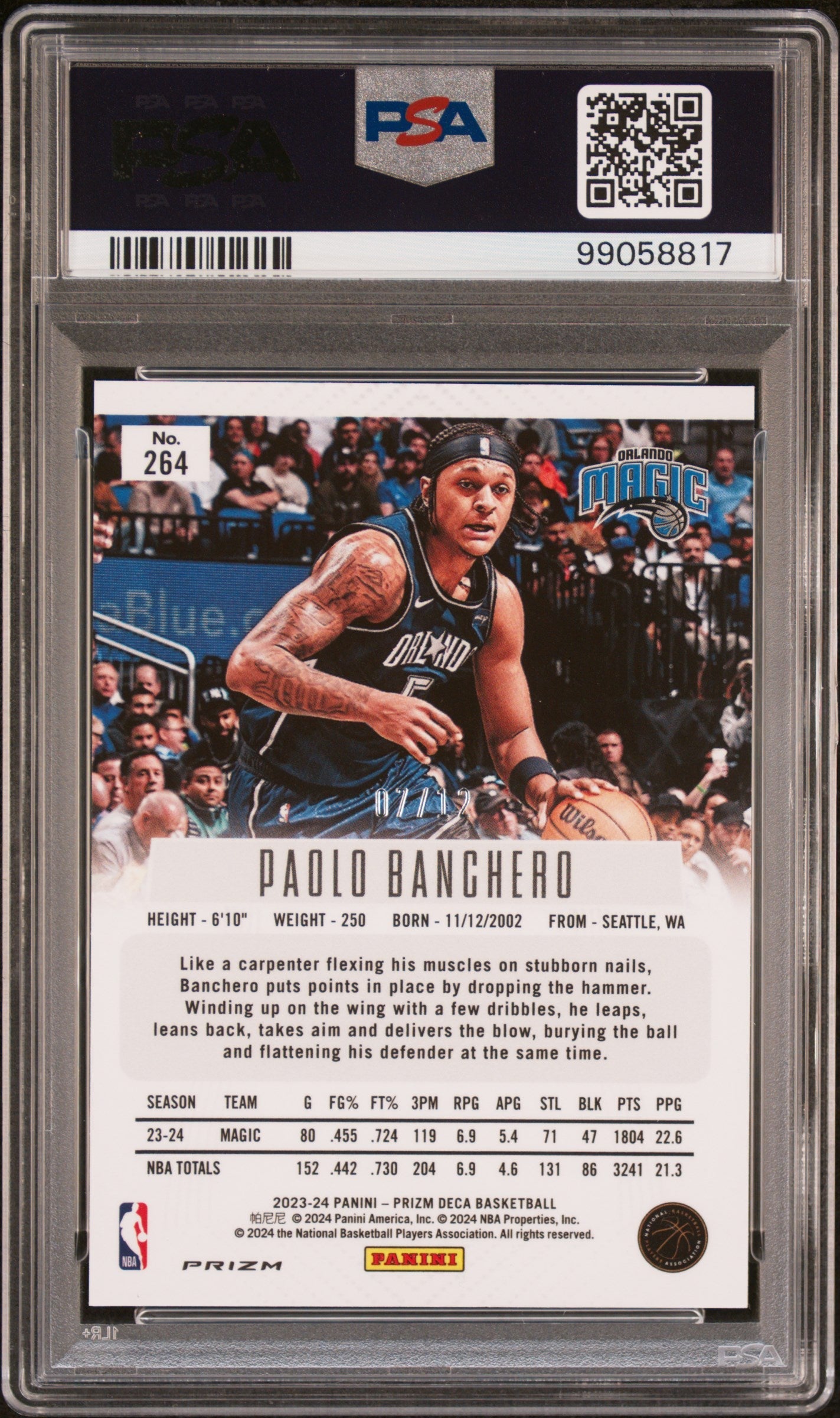 2023 Panini Prizm Deca Green Shimmer Fotl Paolo Banchero #264 /12 PSA 10