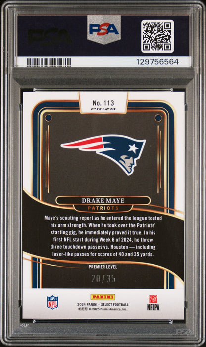 2024 Panini Select Premier Level White Prizm Drake Maye #113 /35 PSA 9