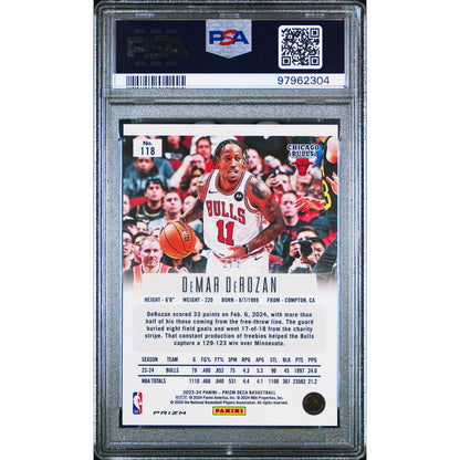 2023 Panini Prizm Deca DeMar DeRozan #118 Black Gold Shimmer Fotl PSA 10