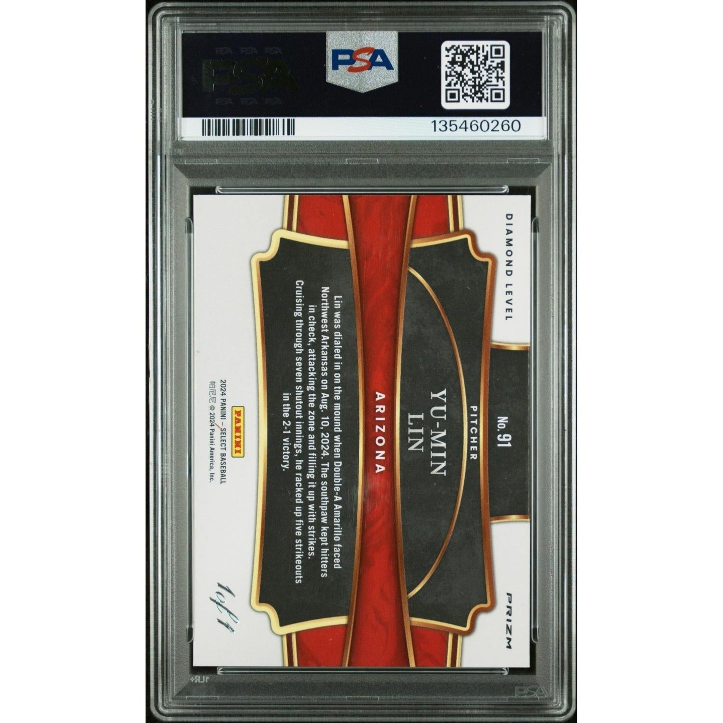 2024 Panini Select Diamond Level Yu-Min Lin #91 BLK Finite PSA 9