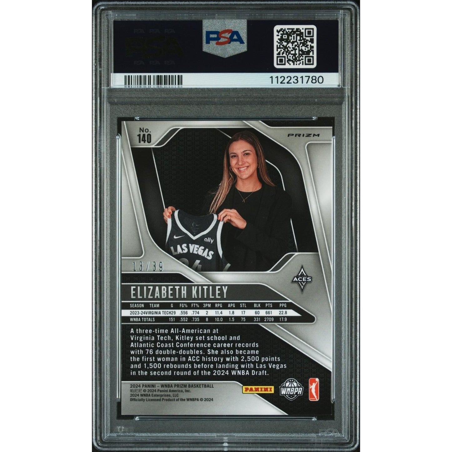2024 Panini Prizm WNBA Elizabeth Kitley #140 Black Velocity PSA 8