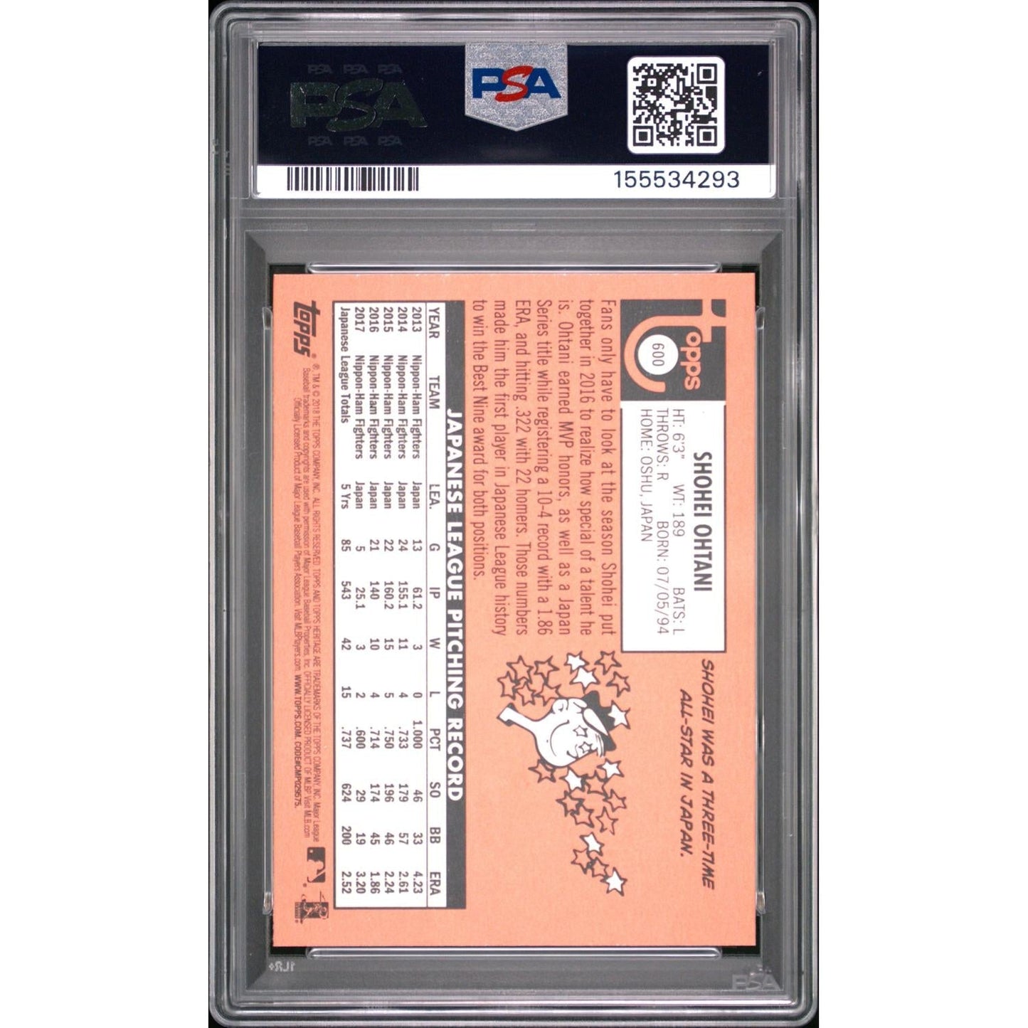 2018 Topps Heritage Shohei Ohtani #600 PSA 9