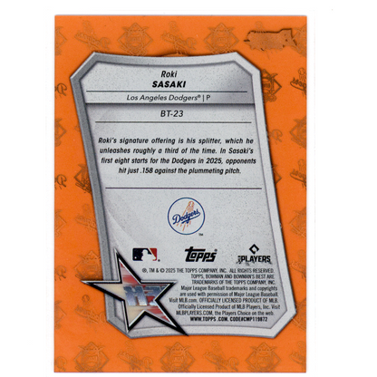2025 Bowman's Best Best-Tek Roki Sasaki #BT-23 Orange /25