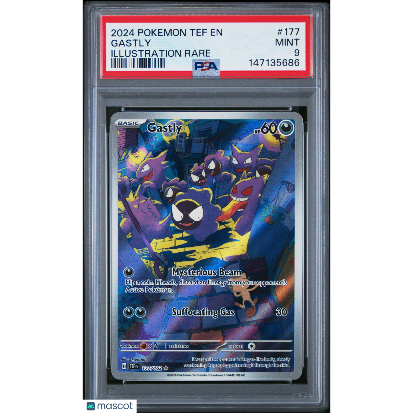 2024 Pokemon Tef EN-Temporal Forces Gastly #177 Illustration Rare PSA 9