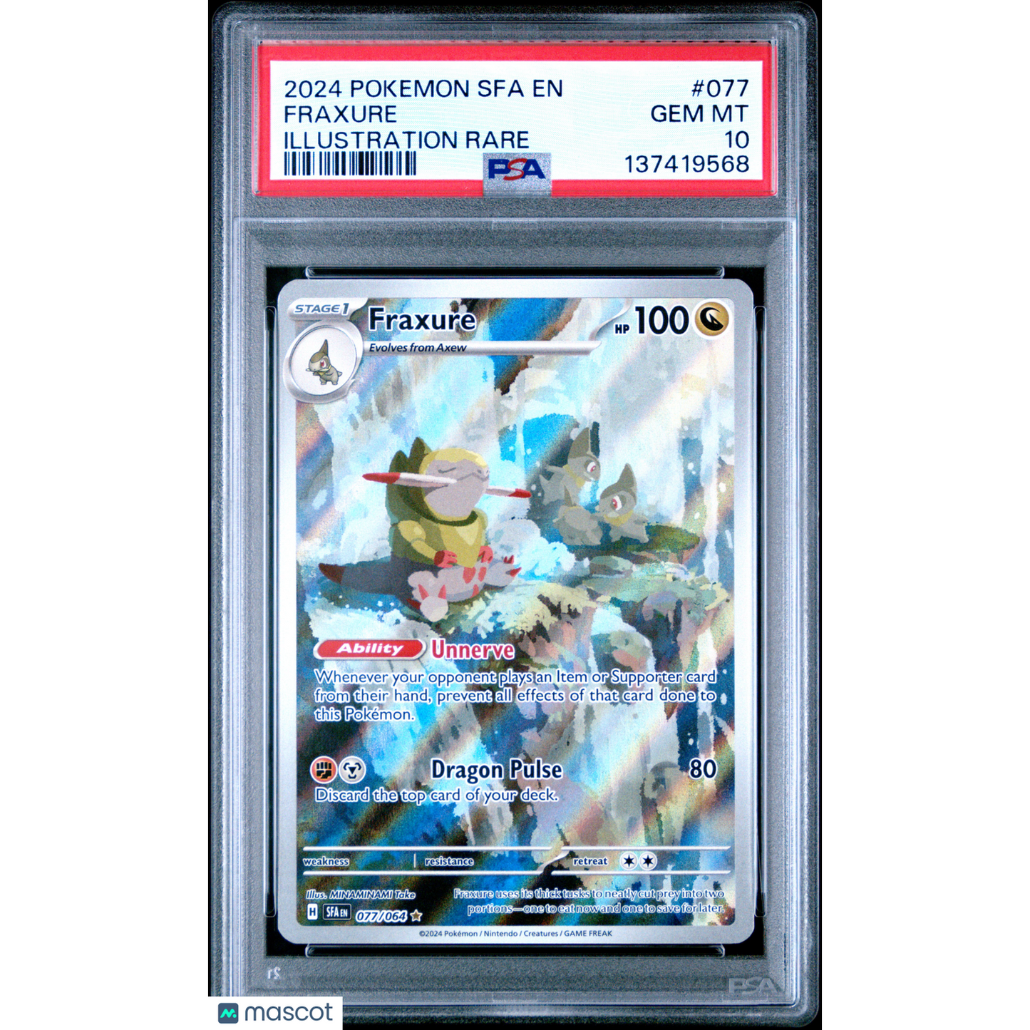 2024 Pokemon Sfa EN-Shrouded Fable Fraxure #077 Illustration Rare PSA 10