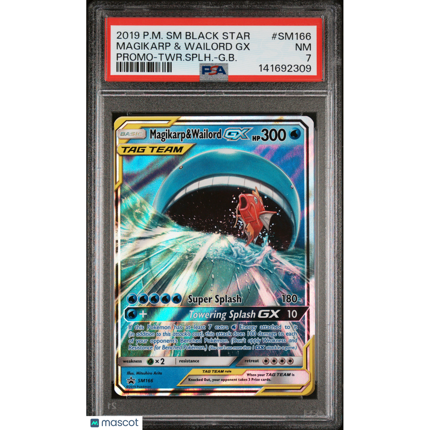 2019 Pokemon SM Black Star Promo Magikarp & Wailord GX #SM166 Promo-G.B. PSA 7