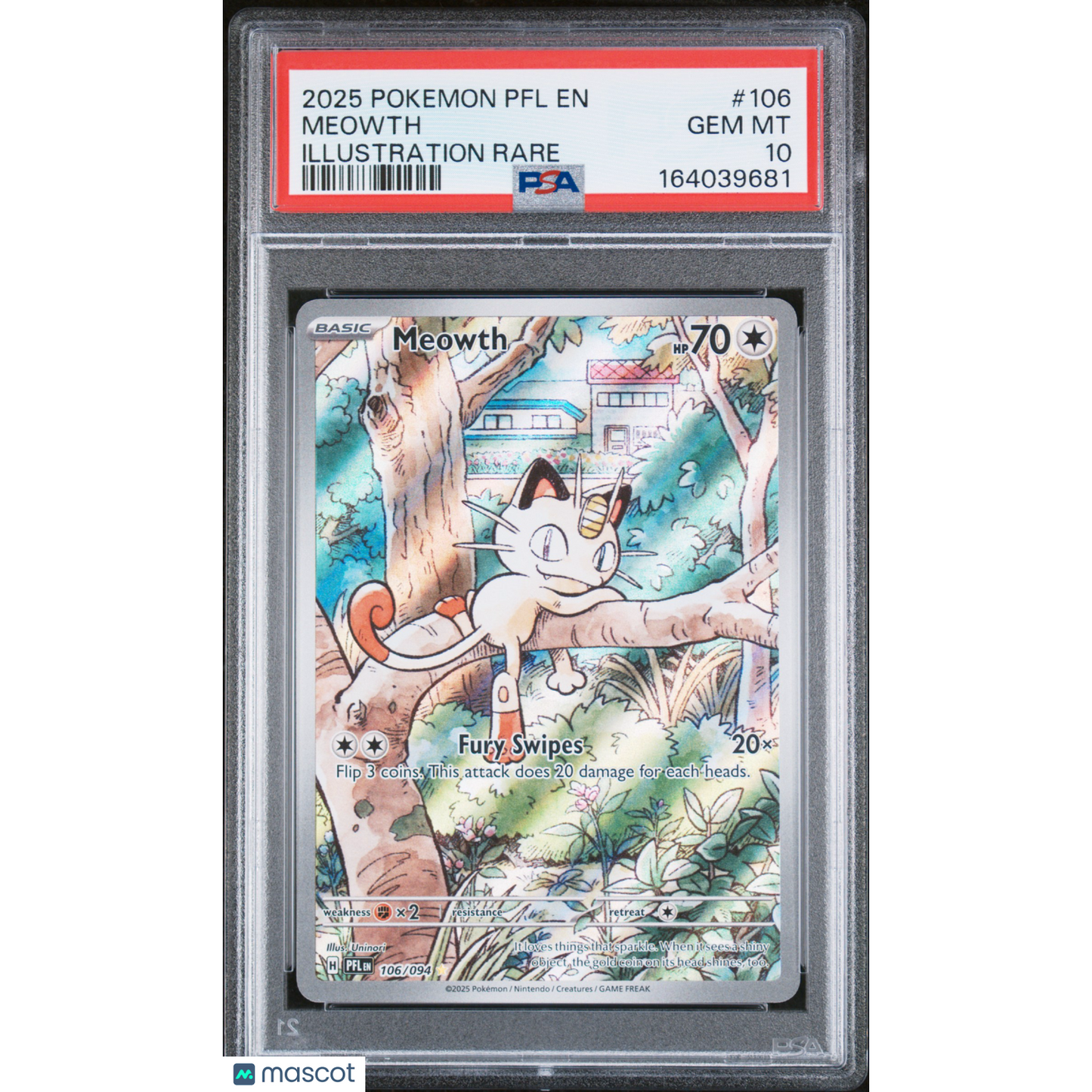2025 Pokemon PFL EN-Phantasmal Flames Meowth #106 Illustration Rare PSA 10