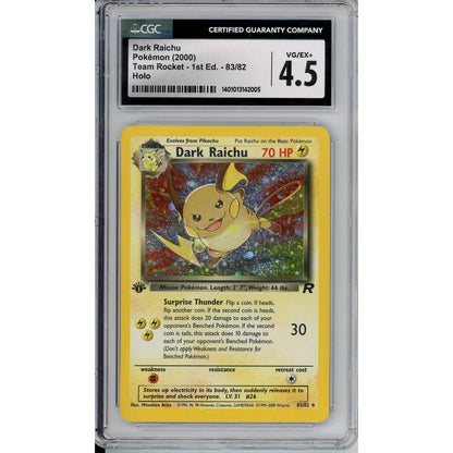 Pokemon Graded: Dark Raichu 1st Edition 83/82 Team Rocket (2000) Holo CGC 4.5