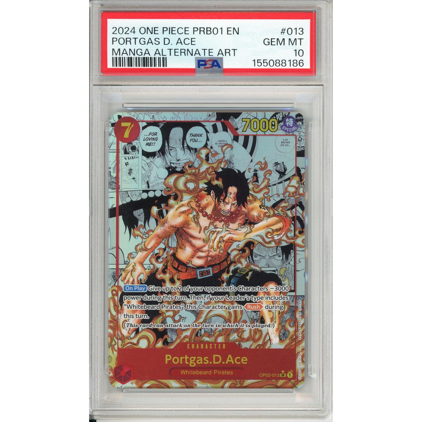 One Piece Graded: Portgas D. Ace PRB01 Manga Alt Art (2024) PSA 10
