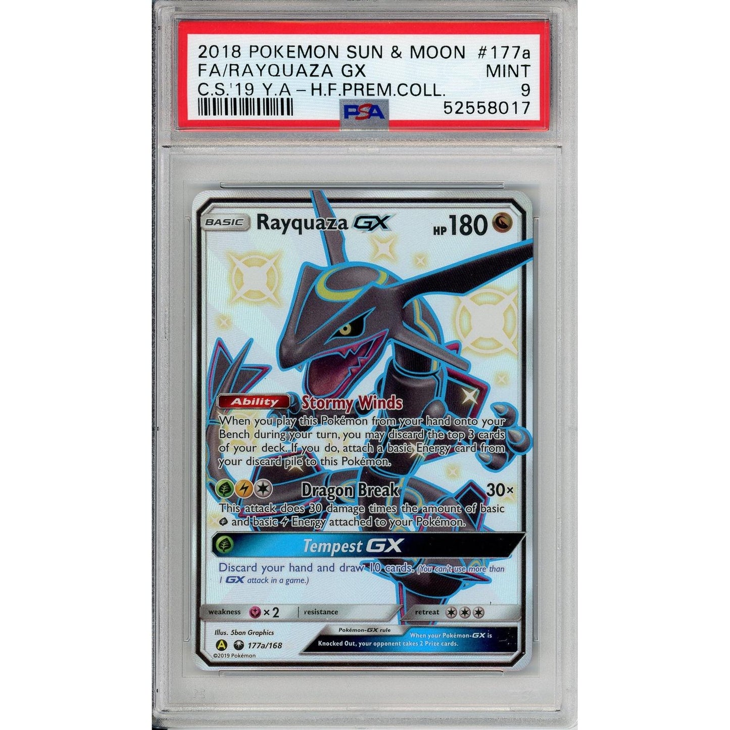 Pokemon Graded: Rayquaza GX 177a/168 Sun & Moon Celestial Storm (2018) Full Art Holo PSA 9