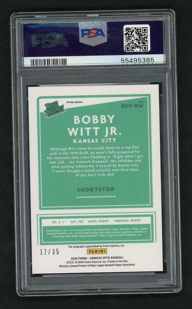 2020 Panini Donruss Optic Bobby Witt Jr. Rated Prospect Sig - Black Auto PSA 10 55495385