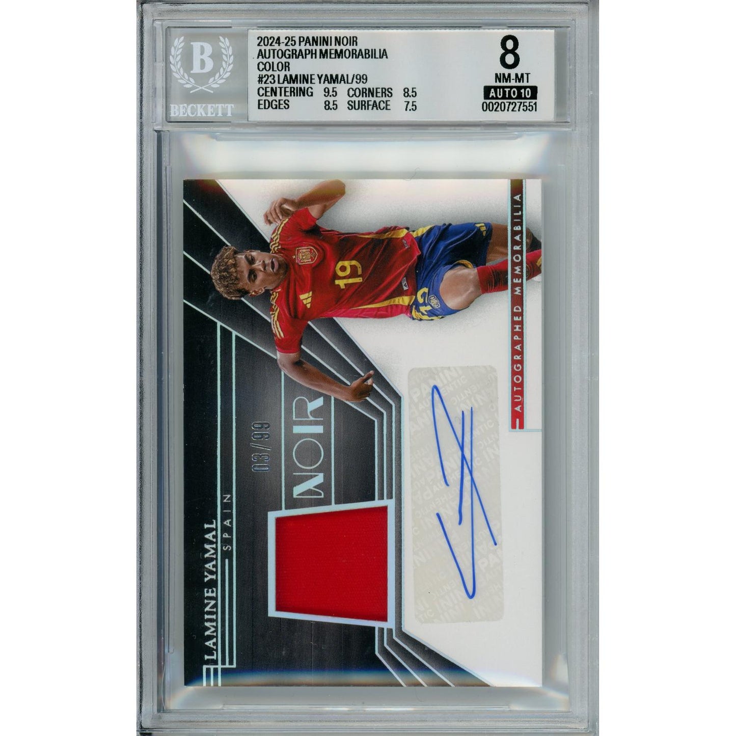 Sports Graded: Lamine Yamal #23 Panini Noir Autograph (2024-25) Color Beckett 8