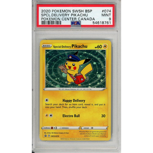 Pokemon Graded: Special Delivery Pikachu #SWSH074 Pokemon Center Canada Promo PSA 9