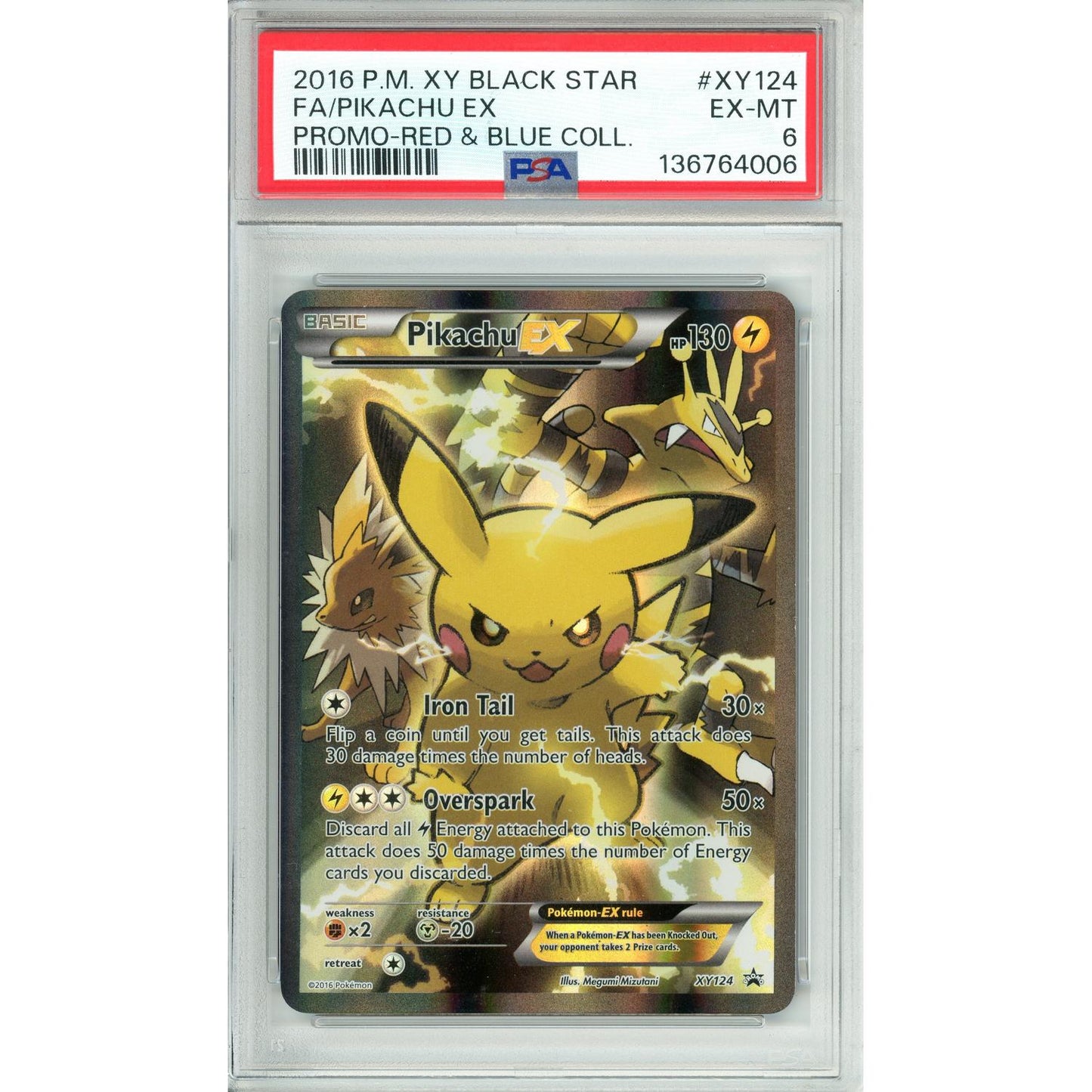 Pokemon Graded: Pikachu EX #XY124 XY Red & Blue Collection Promo (2016) Holo PSA 6