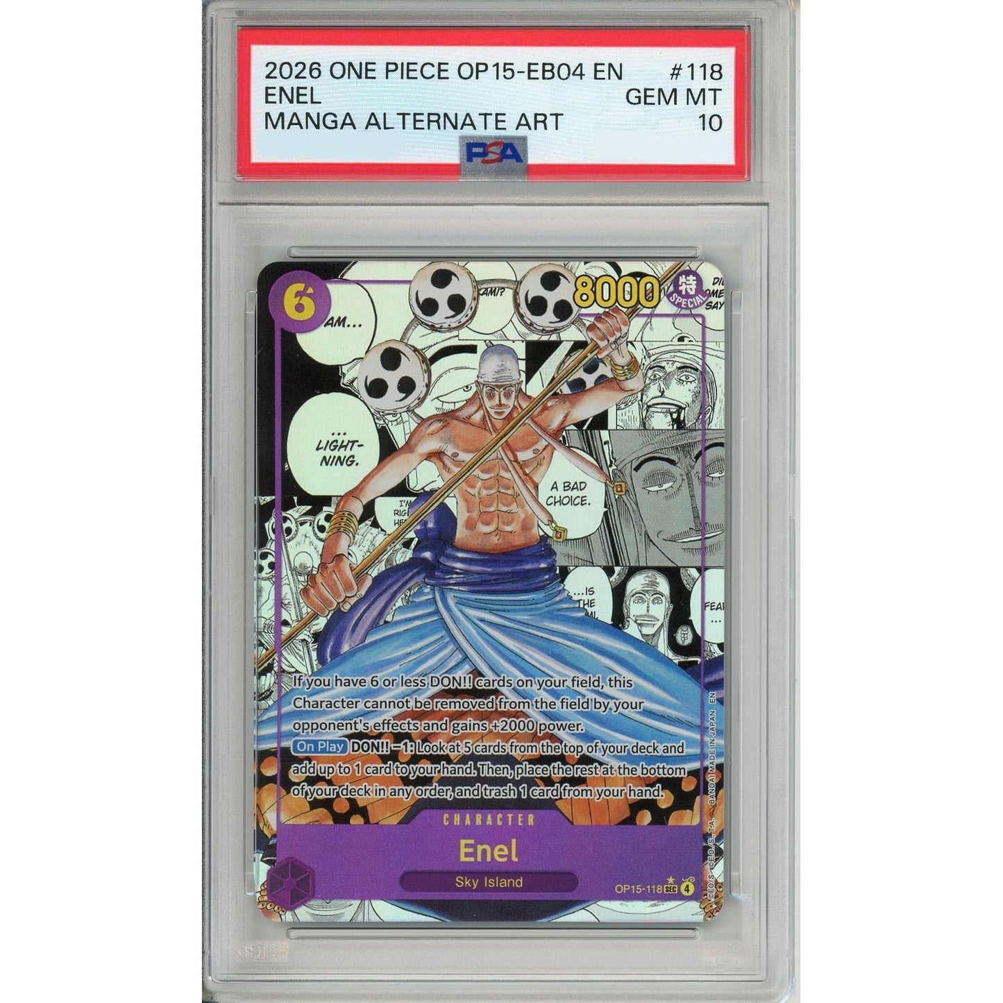 One Piece Graded: Enel OP15-118 Manga Alternate Art (2026) PSA 10