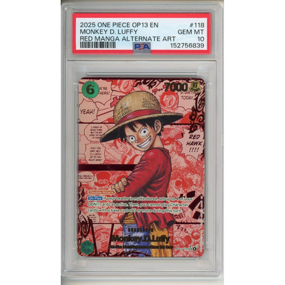 One Piece Graded: Monkey. D. Luffy (2025) OP13-118 Red Manga Alt Art PSA 10