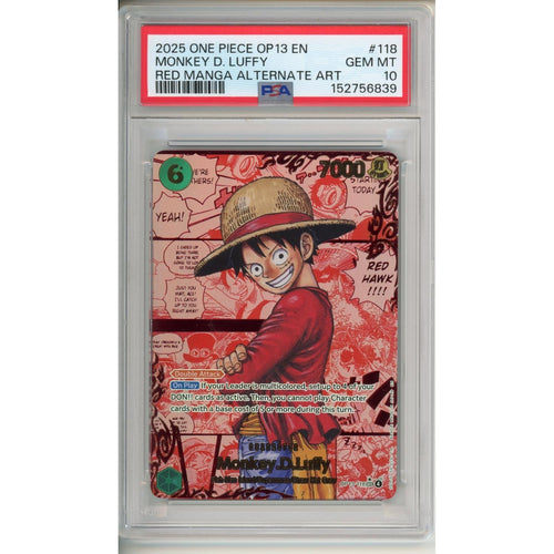 One Piece Graded: Monkey. D. Luffy (2025) OP13-118 Red Manga Alt Art PSA 10