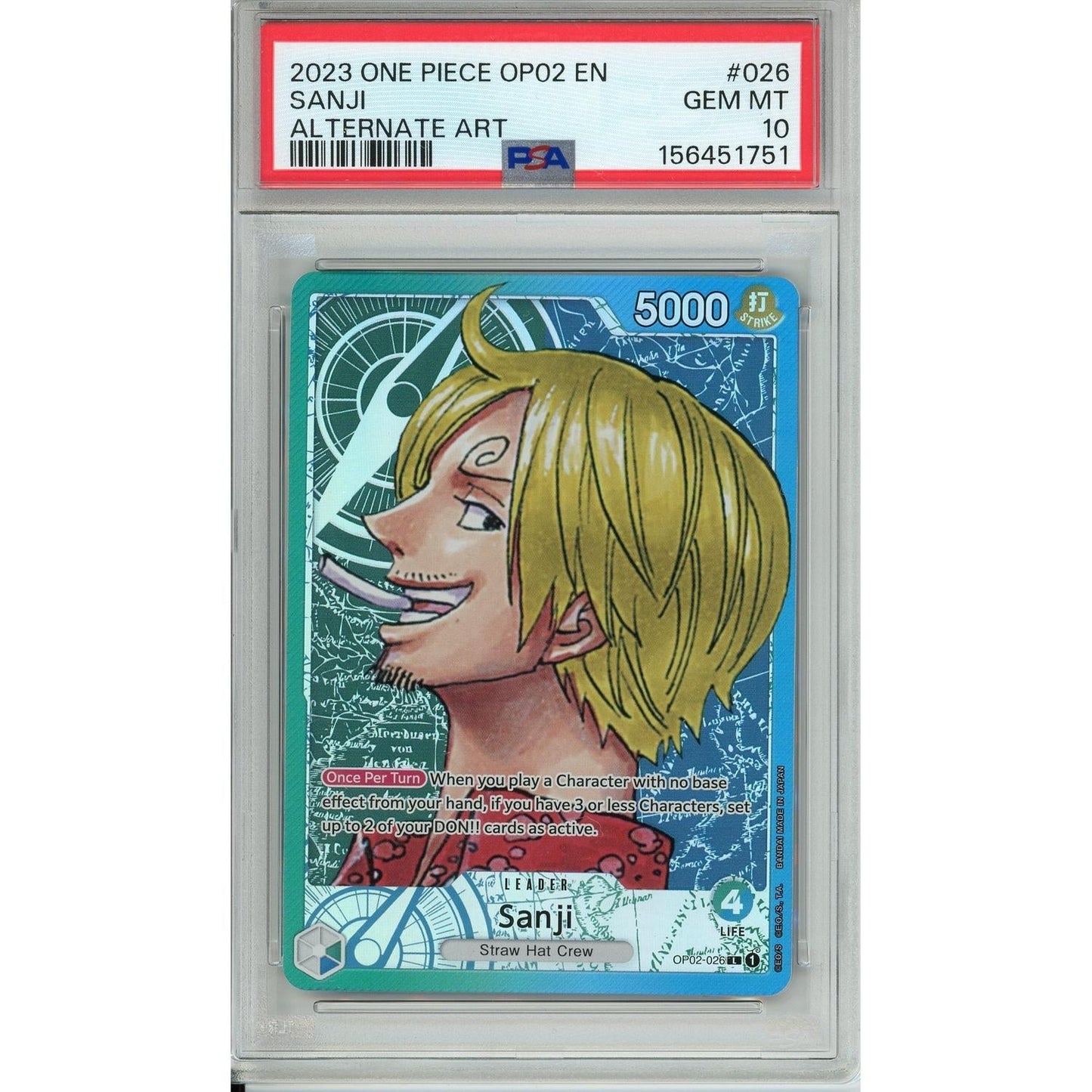 Pokemon Graded: Sanji OP02-026 Paramount War (2023) Leader Alt Art PSA 10