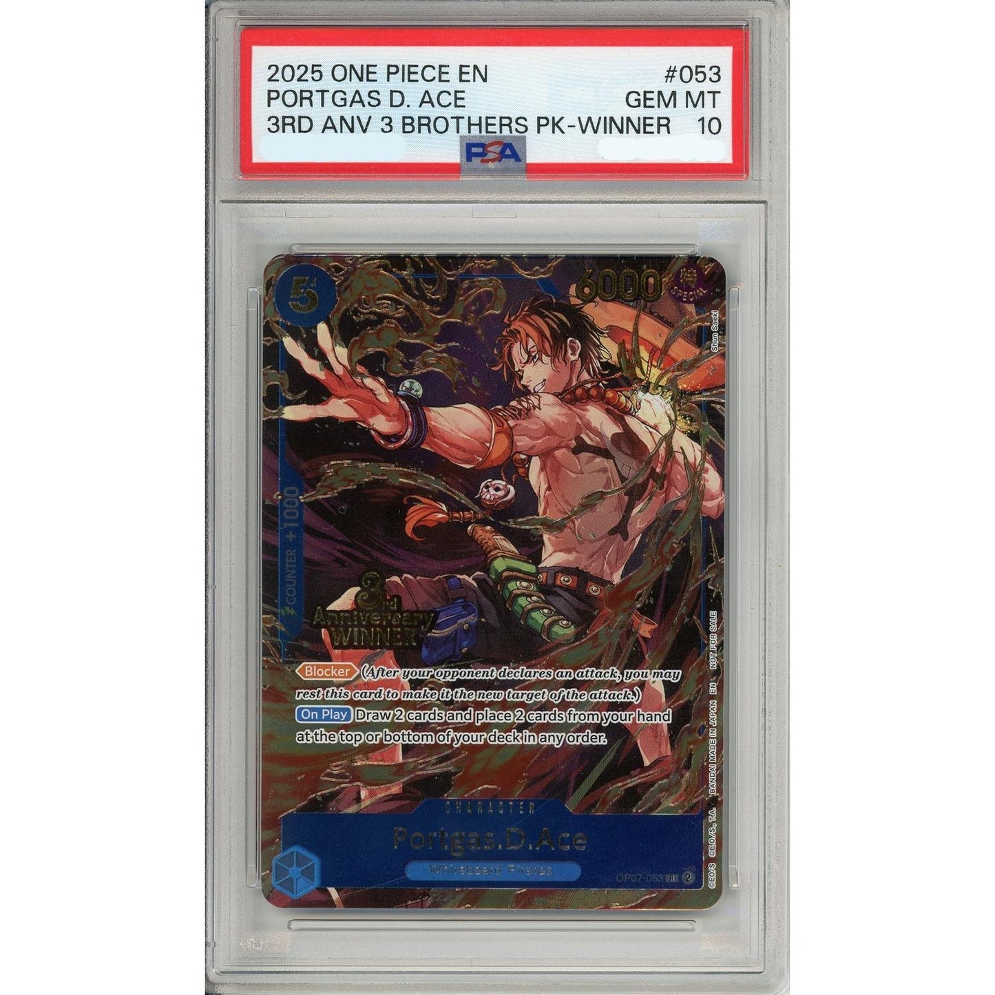 One Piece Graded: Portgas D. Ace OP07-053 3rd Anniversary Winner Foil PSA 10