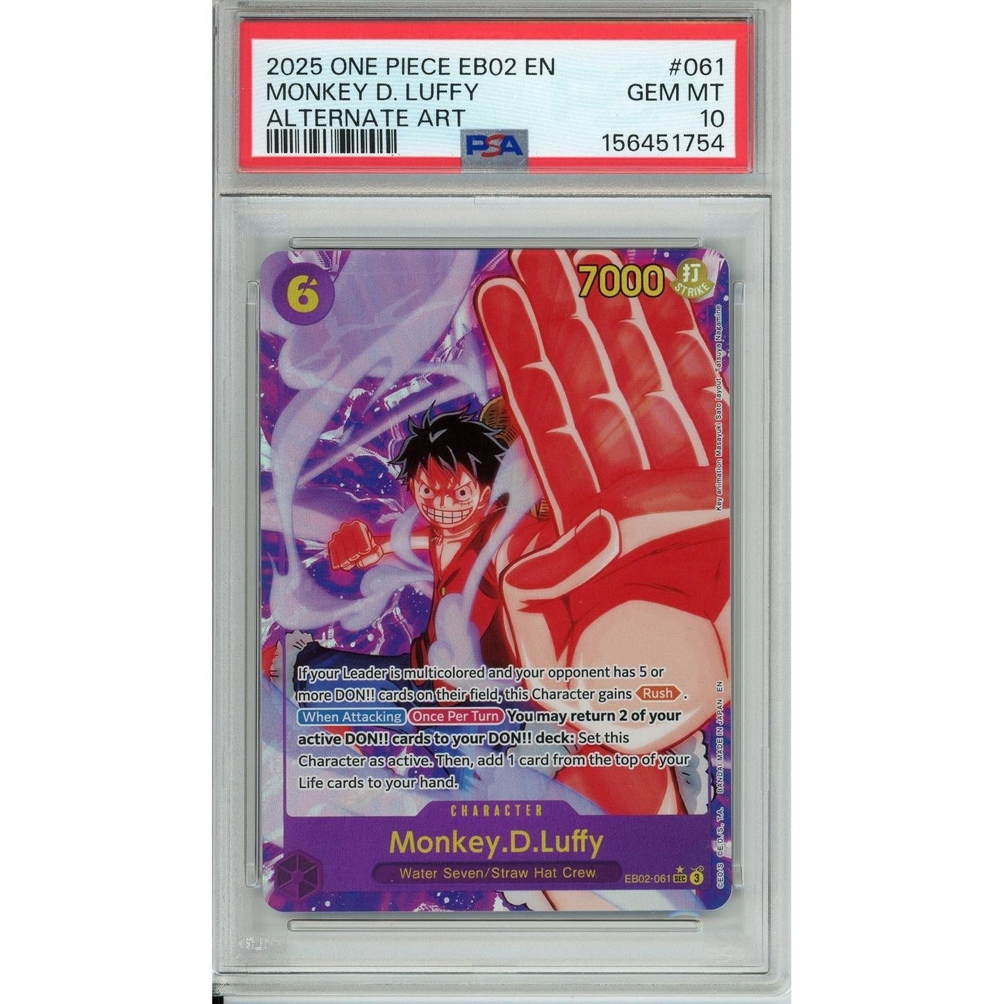 One Piece Graded: Monkey D. Luffy EB02-061 Alternate Art PSA 10
