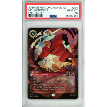 Lorcana Graded: Mr. Incredible Super Strong 234/204 Enchanted (2026) PSA 10