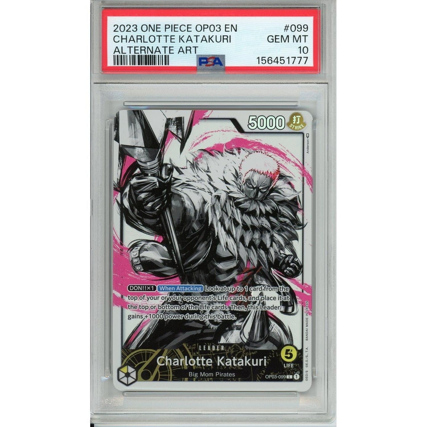 One Piece Graded: Charlotte Katakuri OP03-009 Pillars Of Strength Alt Art PSA 10