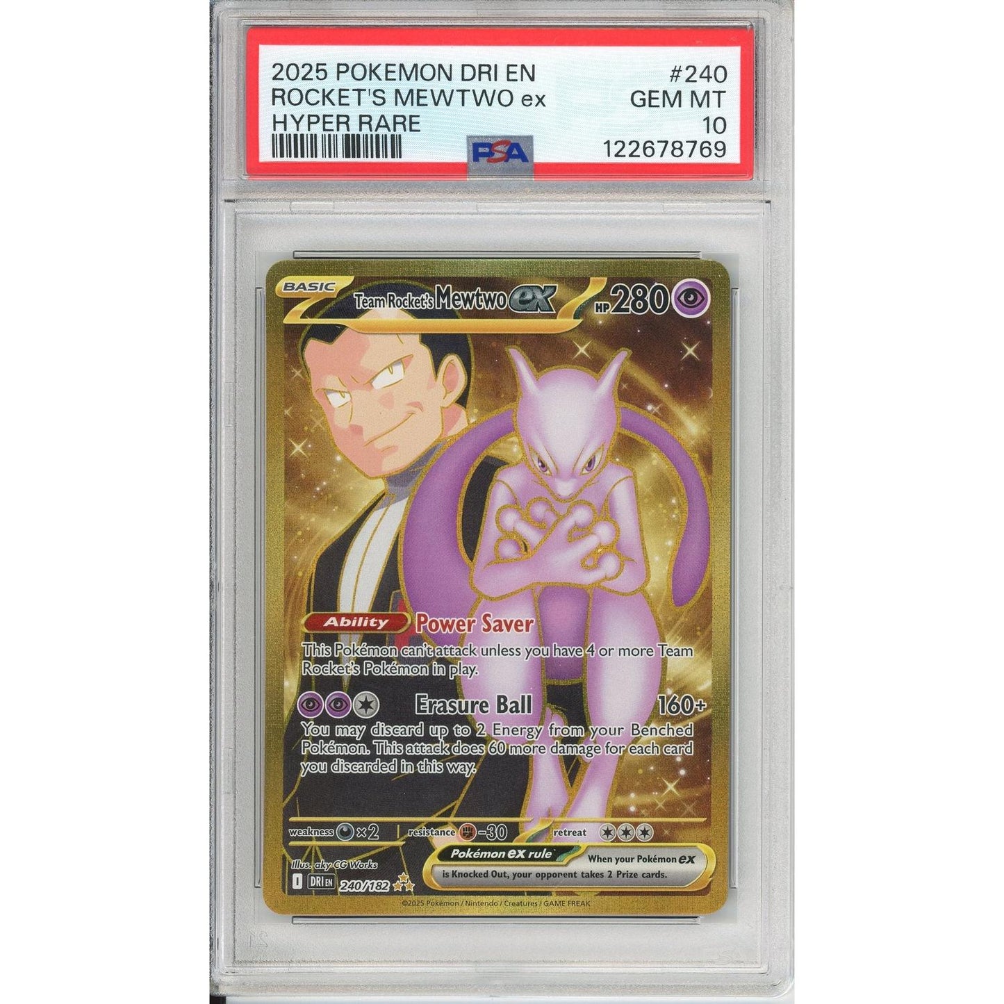 Pokemon Graded: Team Rocket's Mewtwo ex 240/182 Destined Rivals (2025) Gold Hyper Rare PSA 10