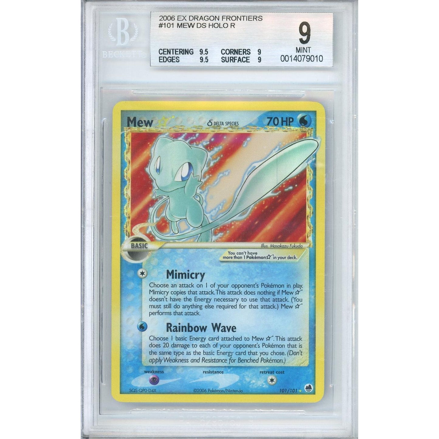 Pokemon Graded: Mew Gold Star 101/101 Ex Dragon Frontiers (2006) Holo Beckett 9