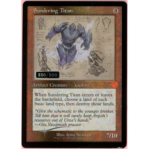 MTG Single: Sundering Titan Serialized 330/500 Brother's War Retro Artifacts NM