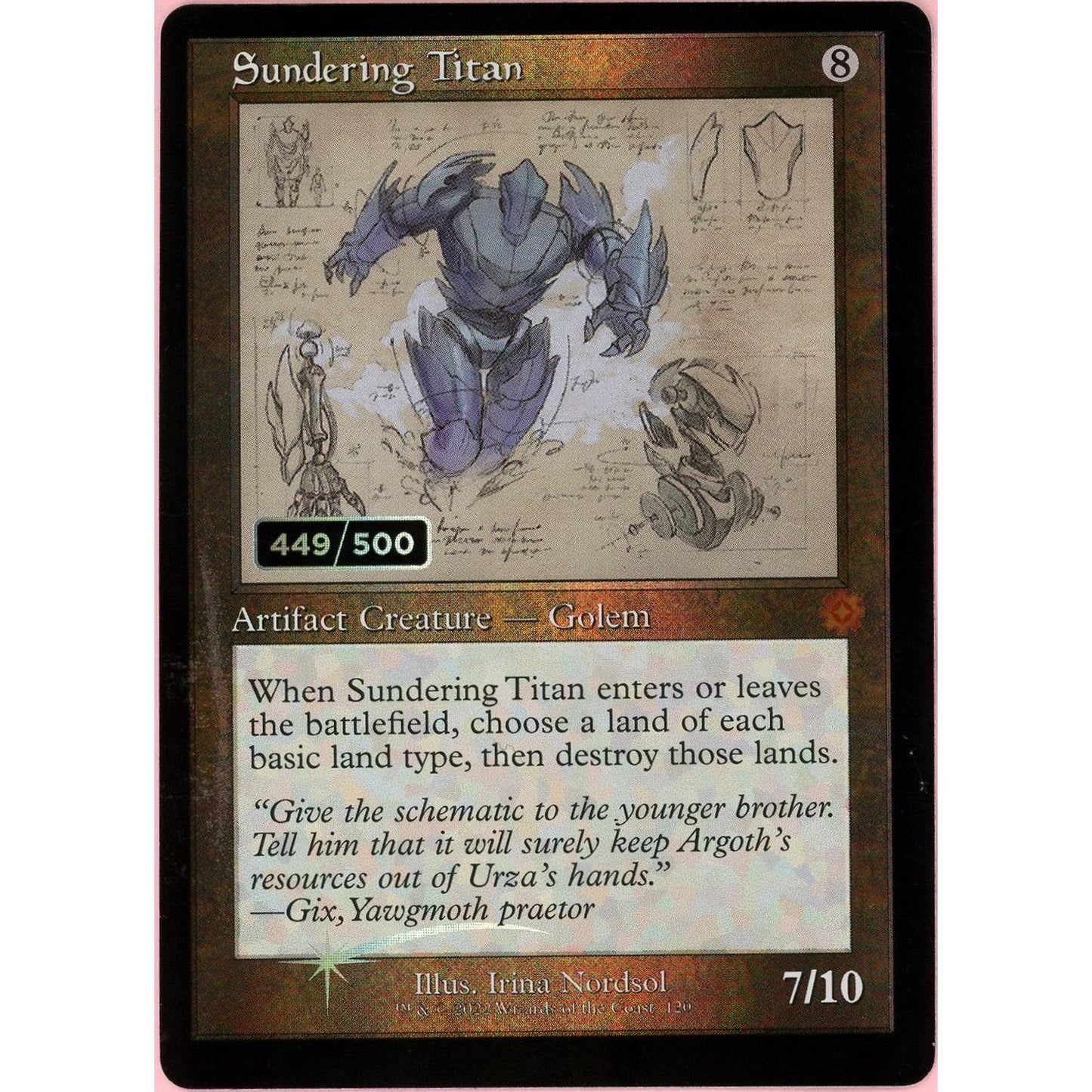 MTG Single: Sundering Titan Serialized 449/500 Brother's War Retro Artifacts NM