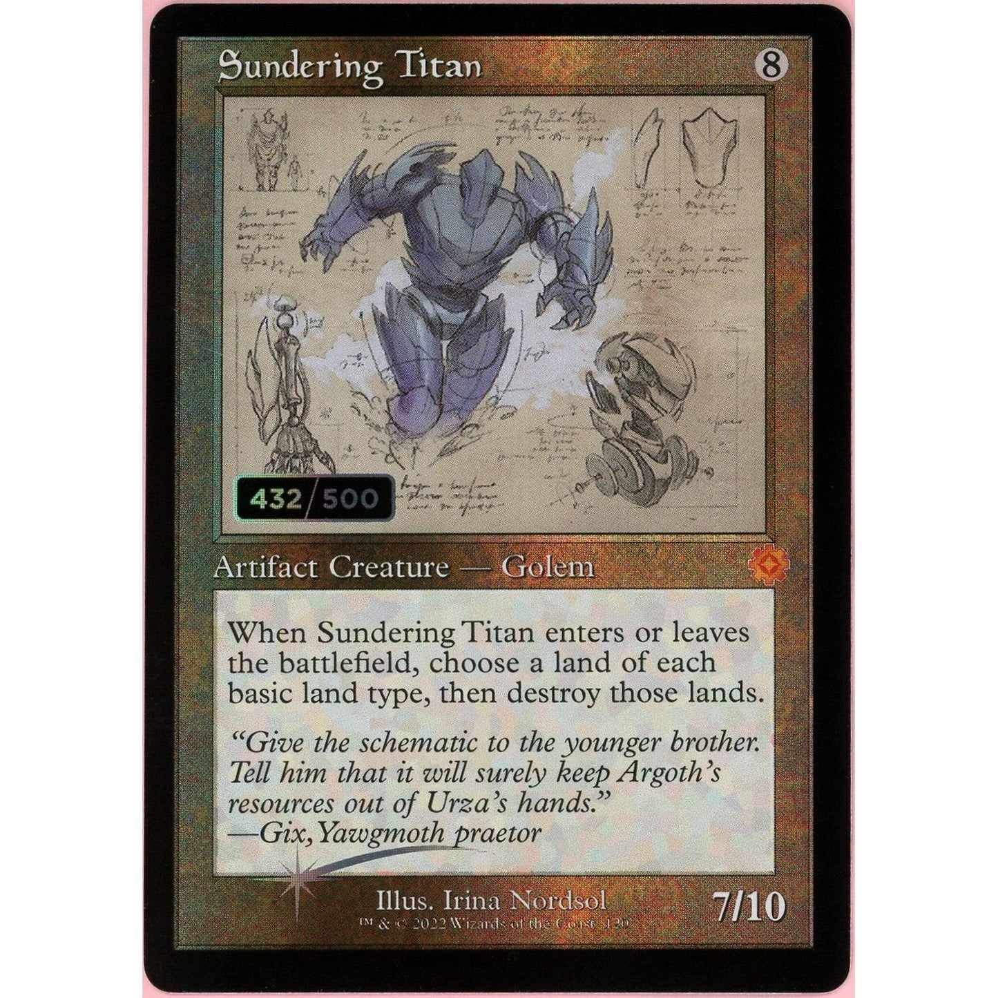 MTG Single: Sundering Titan Serialized 432/500 Brother's War Retro Artifacts NM