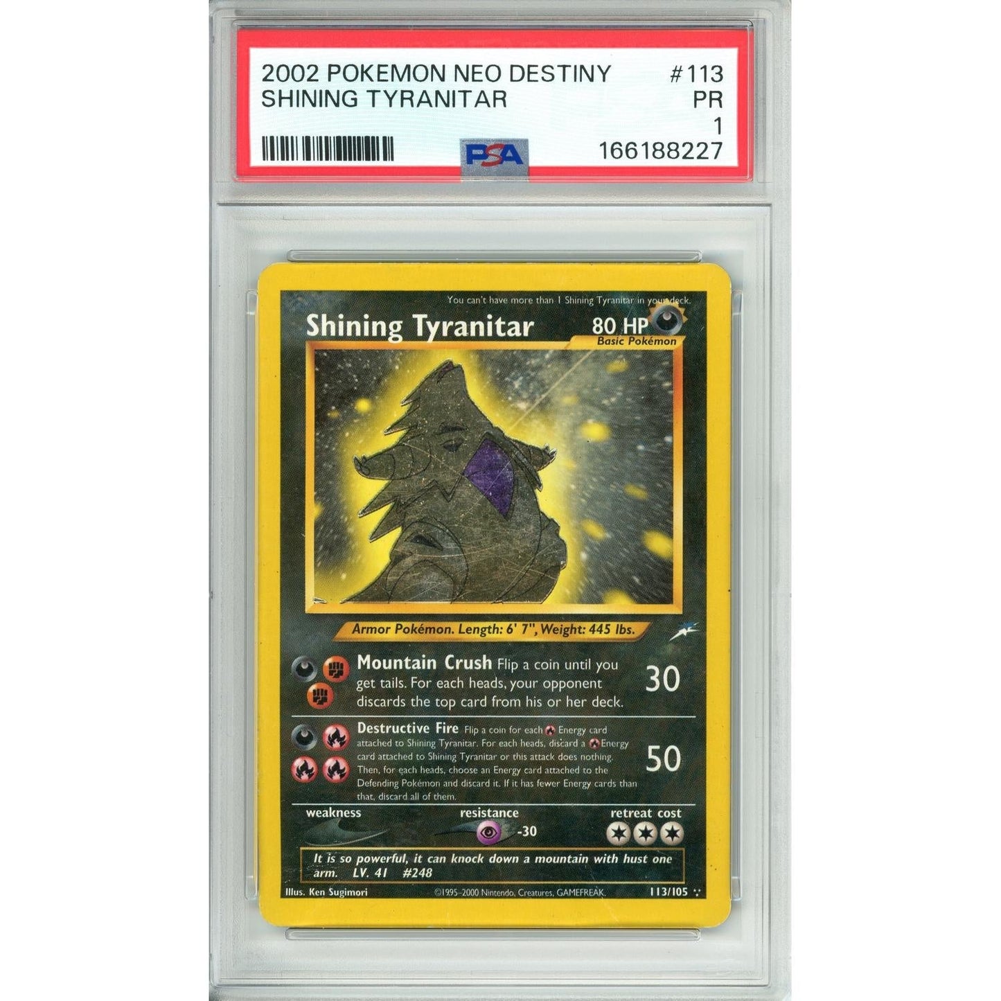 Pokemon Graded: Shining Tyranitar 113/105 Neo Destiny (2002) PSA 1