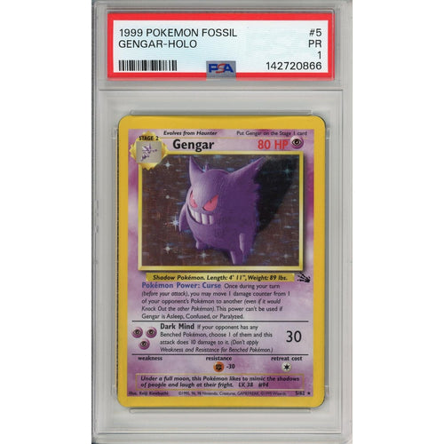 Pokemon Graded: Gengar 5/62 Fossil (1999) Holo PSA 1