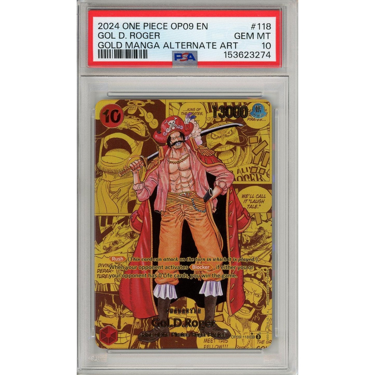 One Piece Graded: Gol D. Roger OP09-118 Gold Manga Alt Art PSA 10