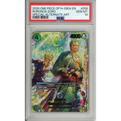 One Piece Graded: Roronoa Zoro Alt Art PRB02-006 The Azure Sea's Seven PSA 10