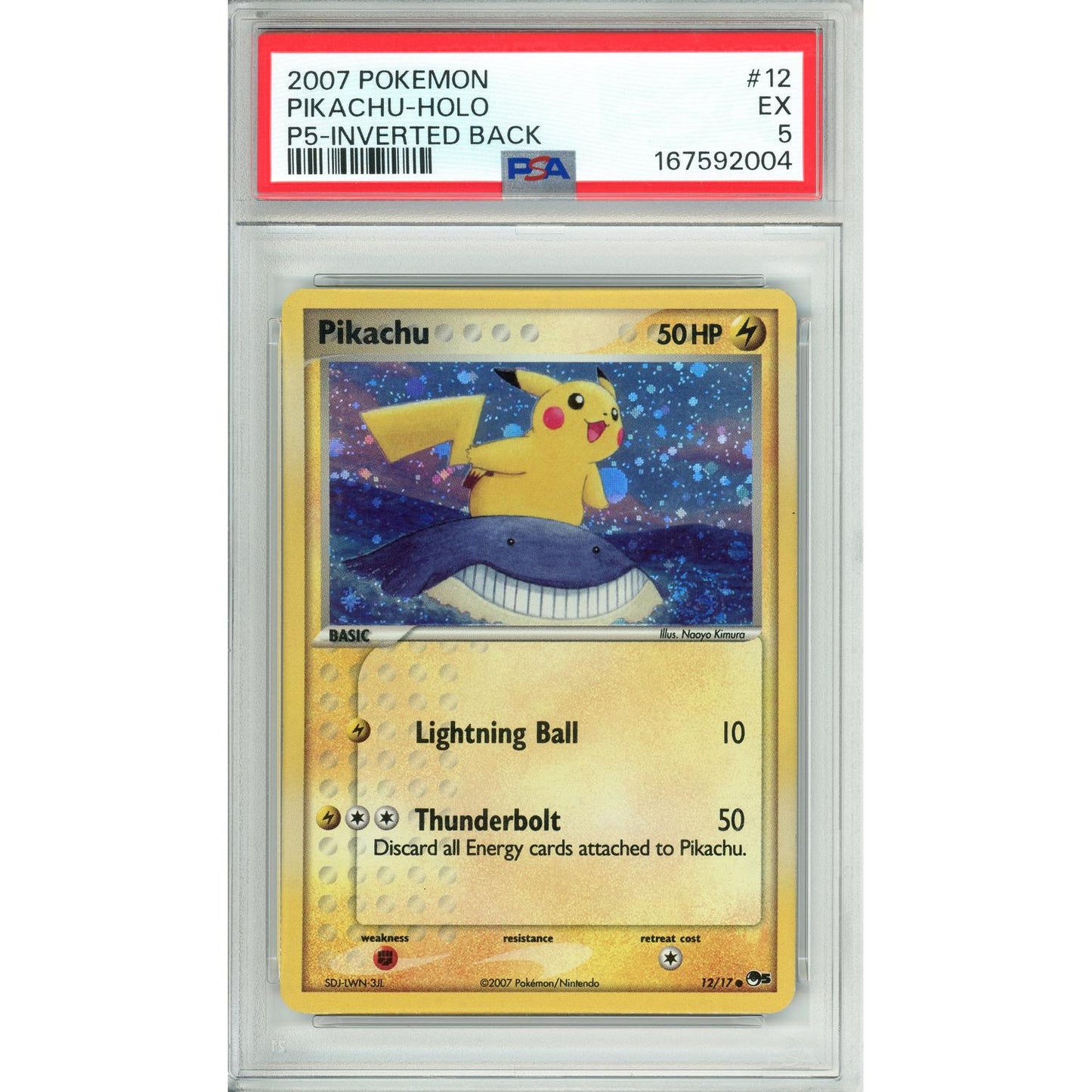 Pokemon Graded: Pikachu 12/17 Pop Series 5 (2007) Inverted Back PSA 5