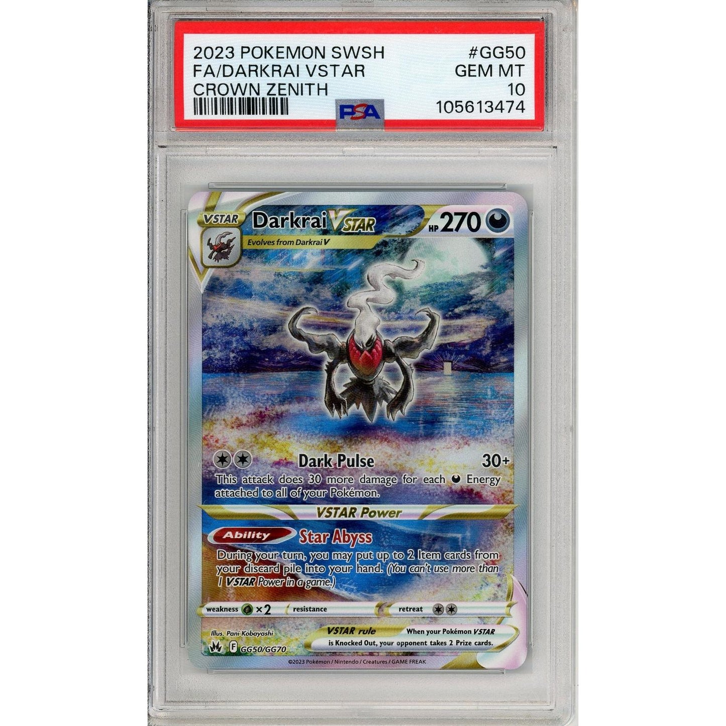 Pokemon Graded: Darkrai VSTAR GG50/GG70 Crown Zenith (2023) Full Art Holo PSA 10