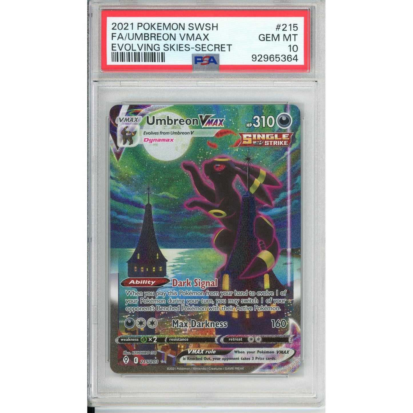 Pokemon Graded: Umbreon 215/203 Evolving Skies (2021) Secret Rare PSA 10