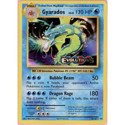 Pokemon Single: Gyarados 34/108 Evolutions Prerelease (2016) Stamped LP