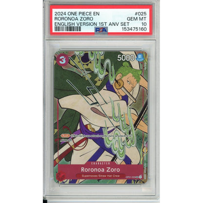 One Piece Graded: Roronoa Zoro OP01-025 1st Anniversary Set (2024) PSA 10