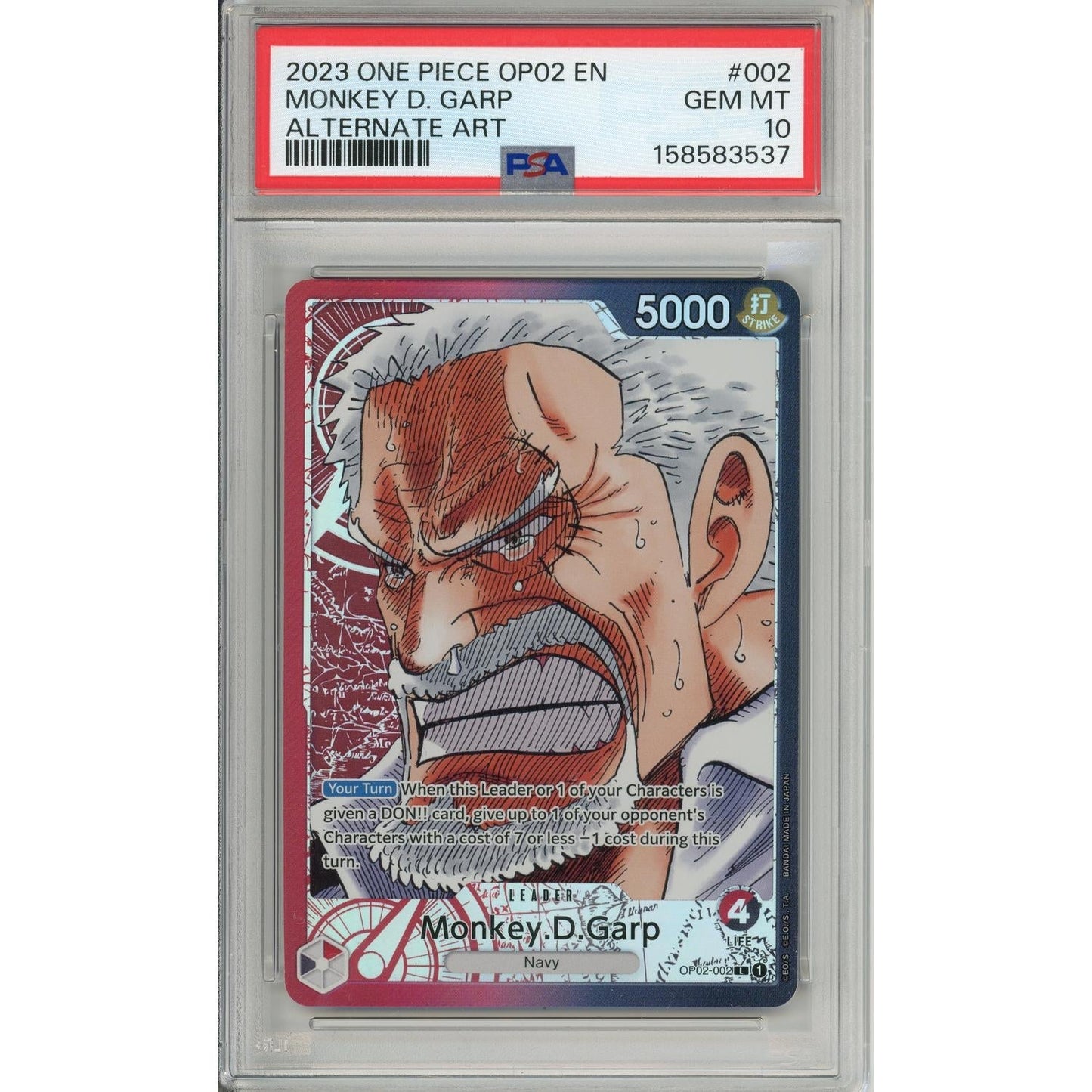 One Piece Graded: Monkey D. Garp OP02-002 Leader Alternate Art PSA 10